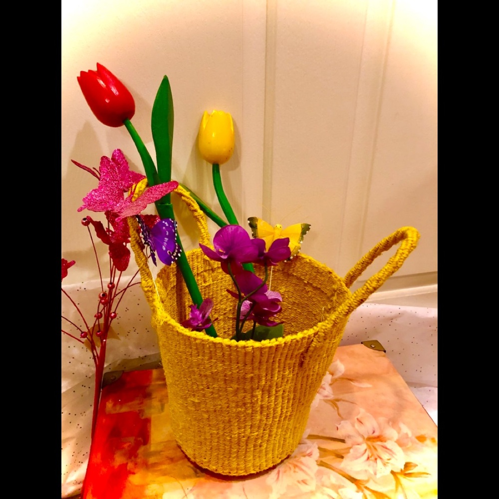 Yellow hand woven basket